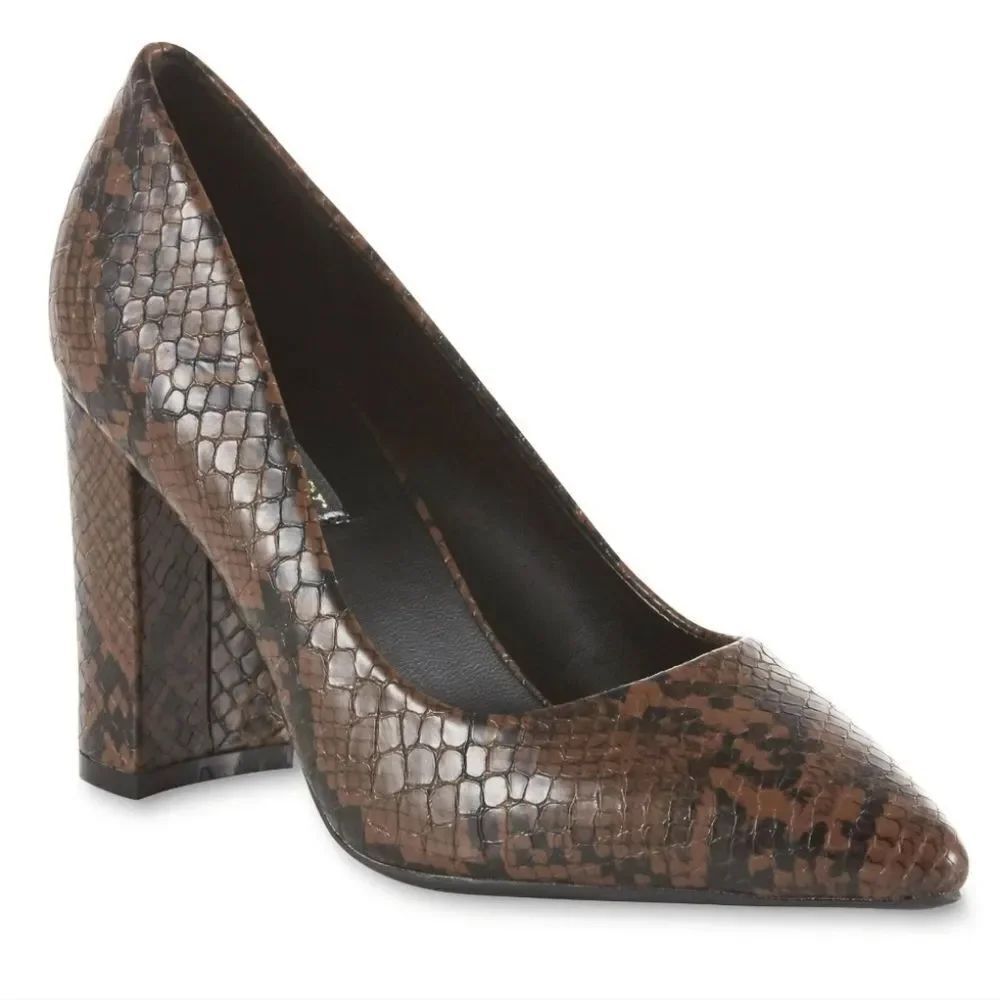 OLIVIA MILLER WOMEN'S ANKA   SNAKESKIN BLOCK HEEL PUMP
